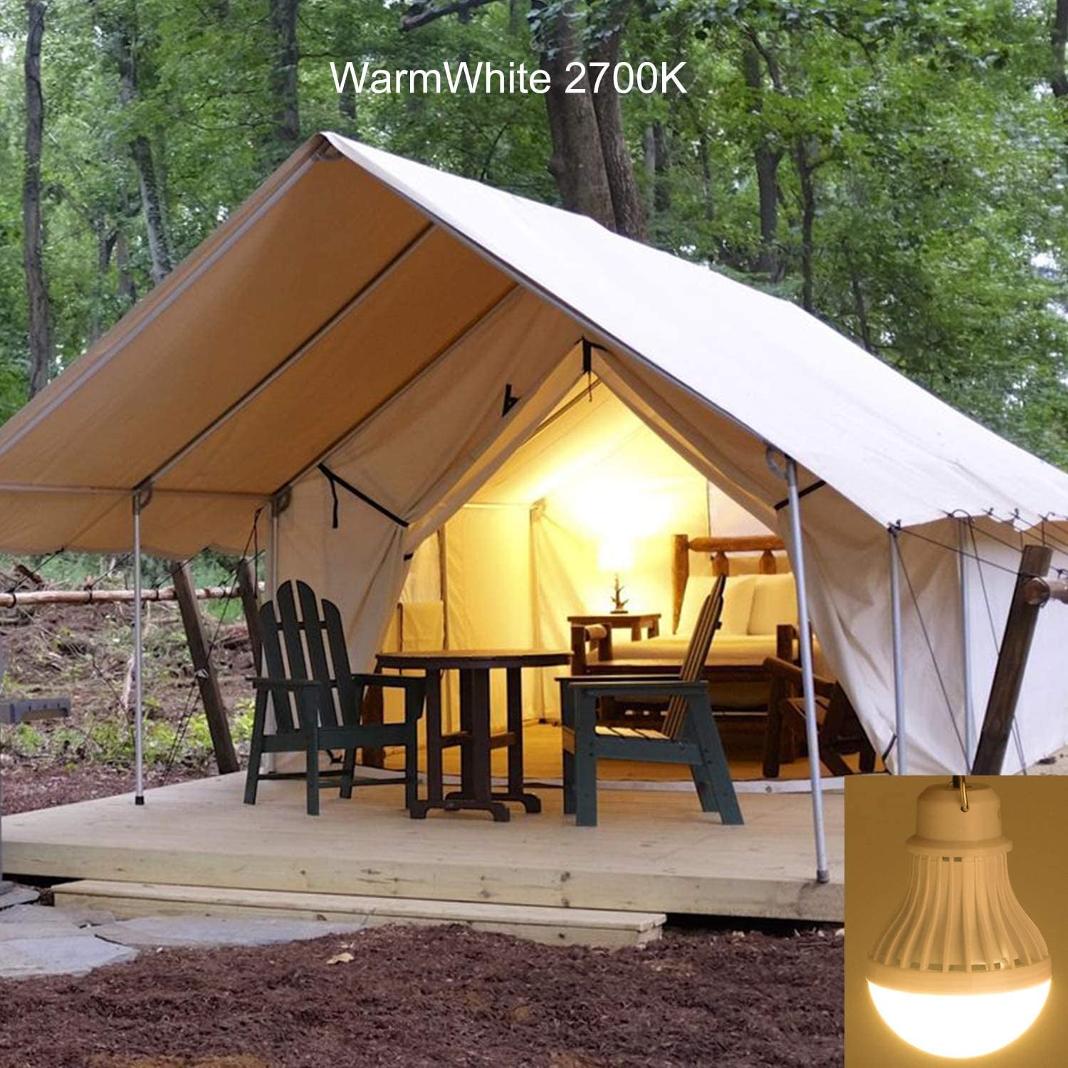 USB LED Light Bulb, 5W Warm White Camping Lantern, Portable Solar Powered Outdoor Light, Essential Hiking Survival Gear, USB Lamp for Backyard, Garage, Van, Tent, and Power Stations