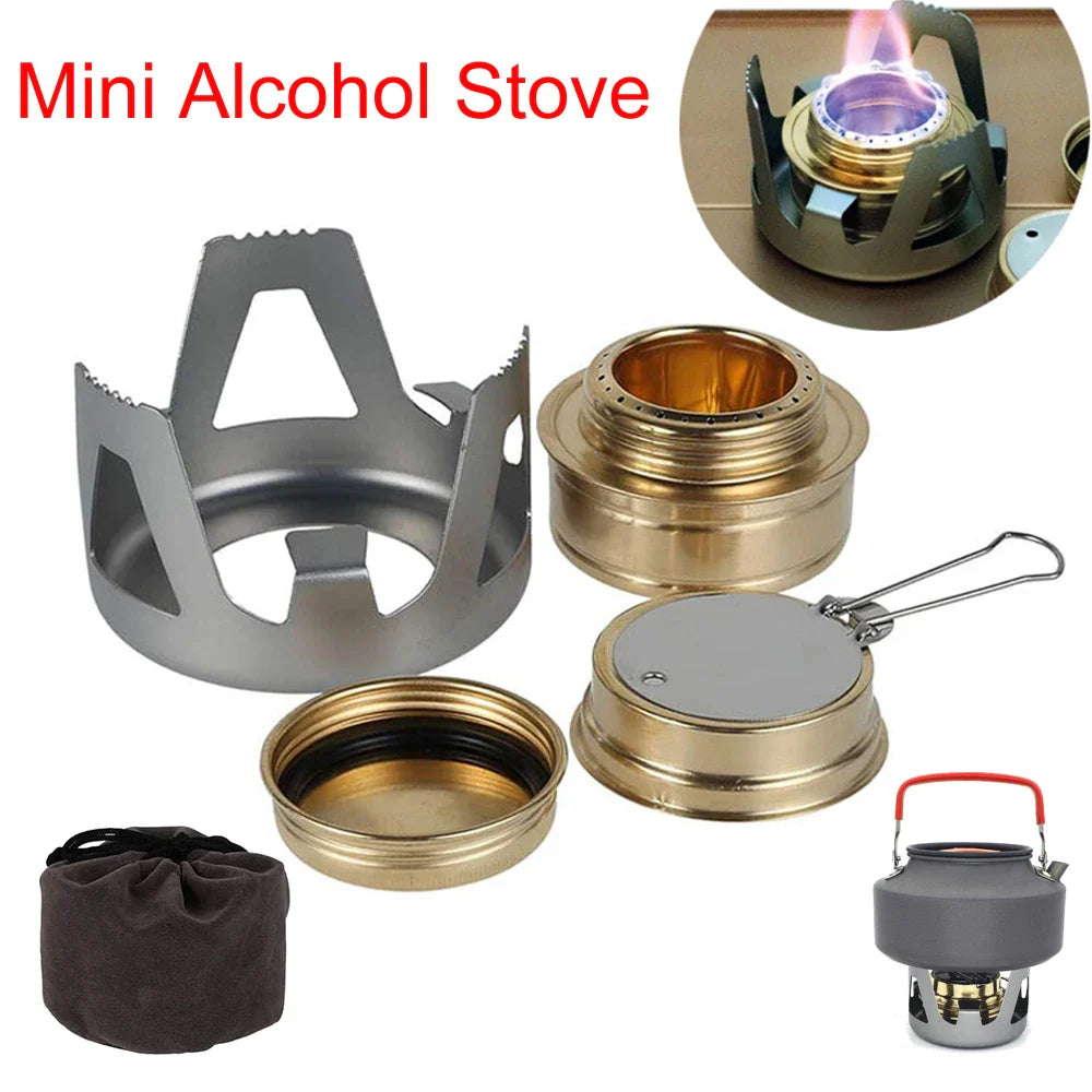 Camping Portable Mini Alcohol Stove Burner Adjustable Firepower Gasoline Stove Aluminum Alloy Bracket Ultralight Brass Stoves