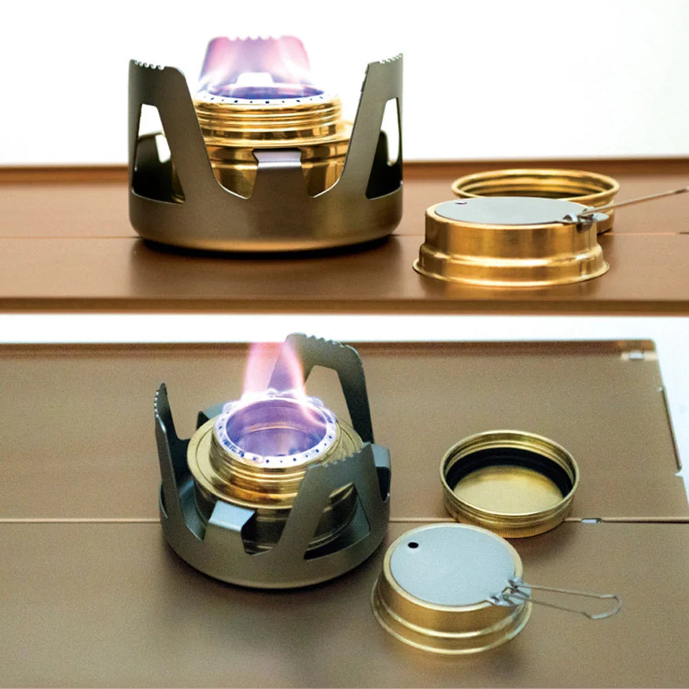 Camping Portable Mini Alcohol Stove Burner Adjustable Firepower Gasoline Stove Aluminum Alloy Bracket Ultralight Brass Stoves