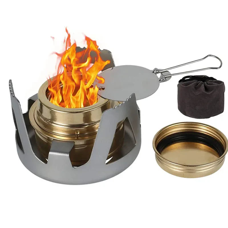 Camping Portable Mini Alcohol Stove Burner Adjustable Firepower Gasoline Stove Aluminum Alloy Bracket Ultralight Brass Stoves