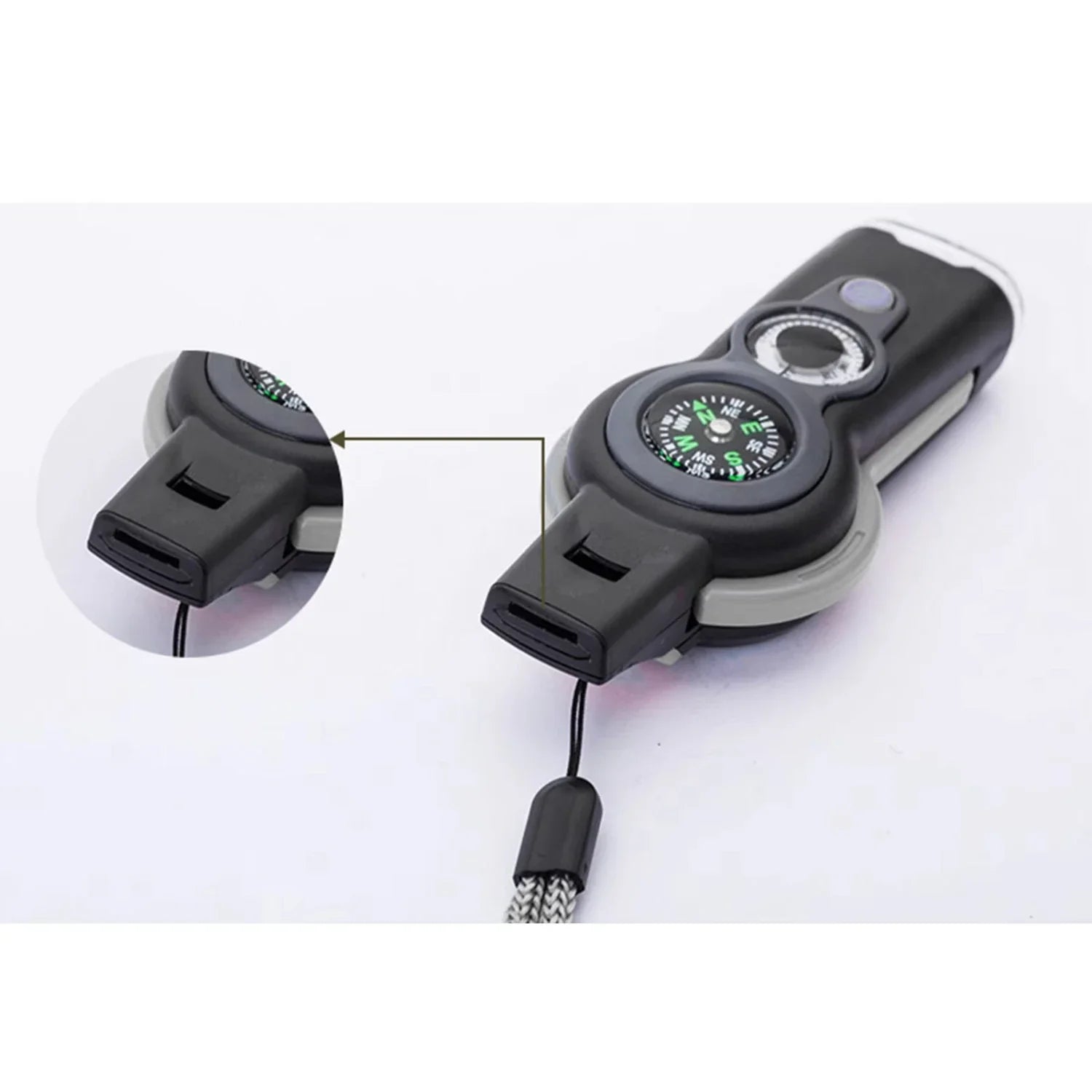 7in1 Emergency Survival Hiking Safety Whistle & Magnifier Flashlight Compass Outdoor Tools