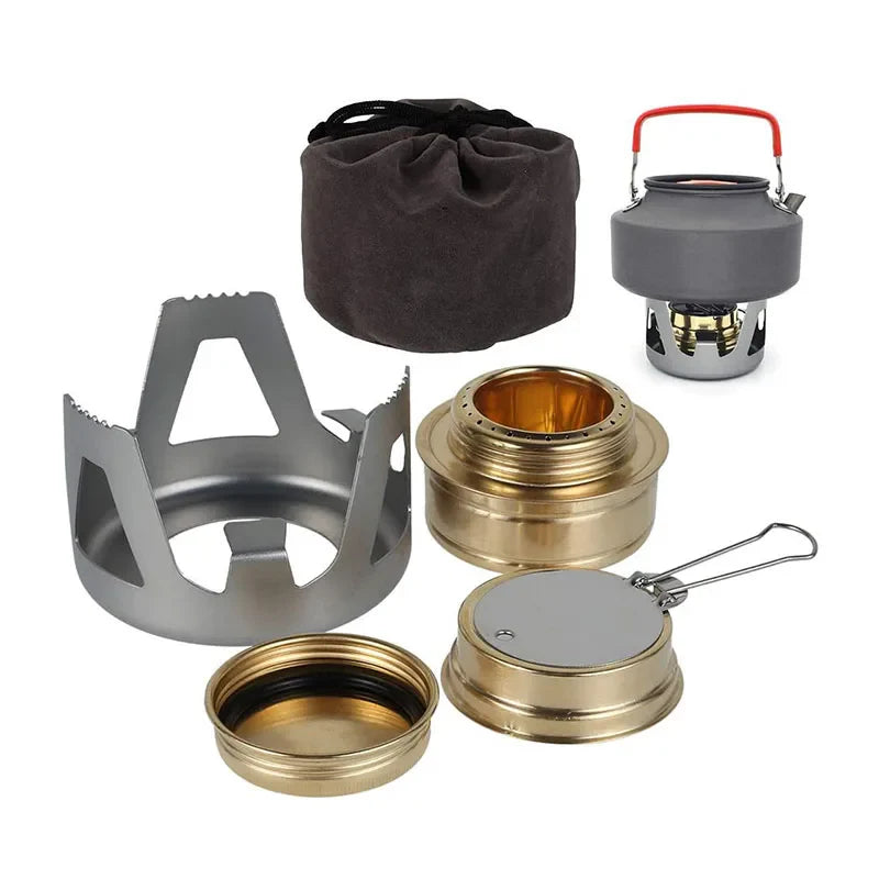 Camping Portable Mini Alcohol Stove Burner Adjustable Firepower Gasoline Stove Aluminum Alloy Bracket Ultralight Brass Stoves