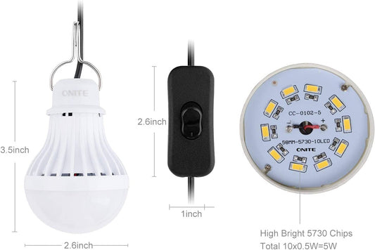 USB LED Light Bulb, 5W Warm White Camping Lantern, Portable Solar Powered Outdoor Light, Essential Hiking Survival Gear, USB Lamp for Backyard, Garage, Van, Tent, and Power Stations