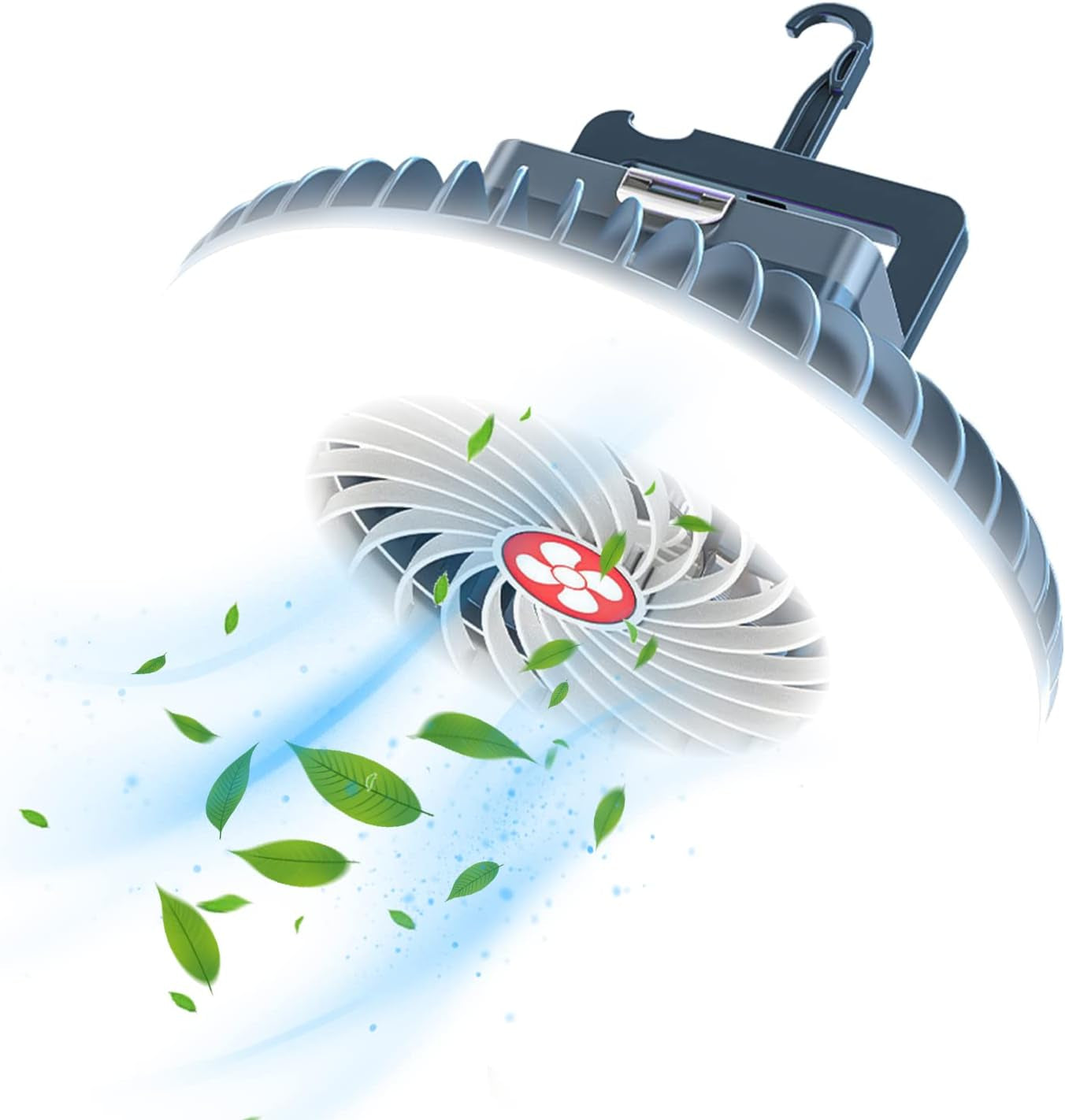 Portable Camping Fan with LED Lantern  USB Rechargeable Waterproof Tent Fan with Hanging Hook Magnet Survival Kits for Indoor Outdoor Hiking Car Office Desk Outdoor Emergency Power Outage