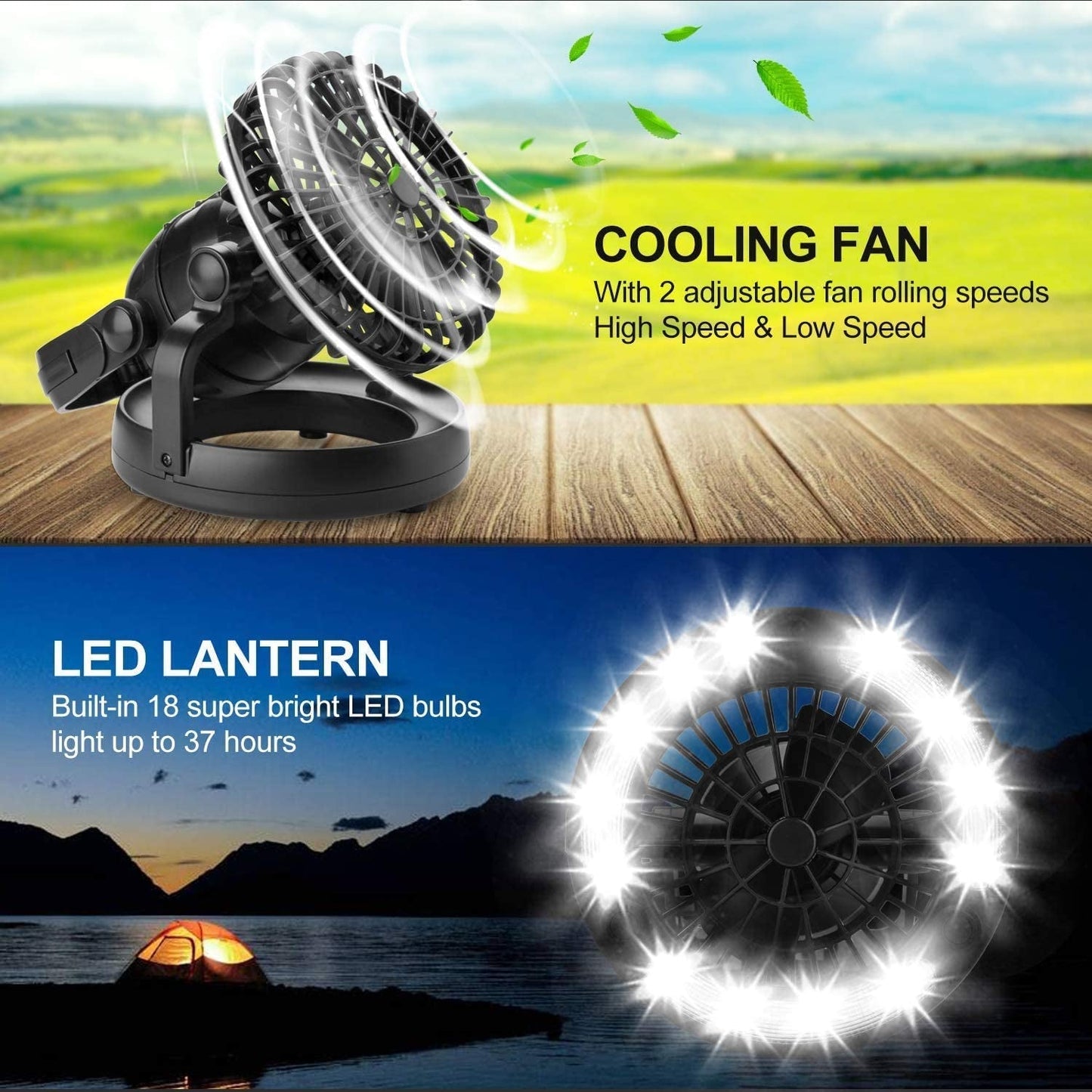 Portable LED Camping Lantern with Ceiling Fan - Hurricane Emergency